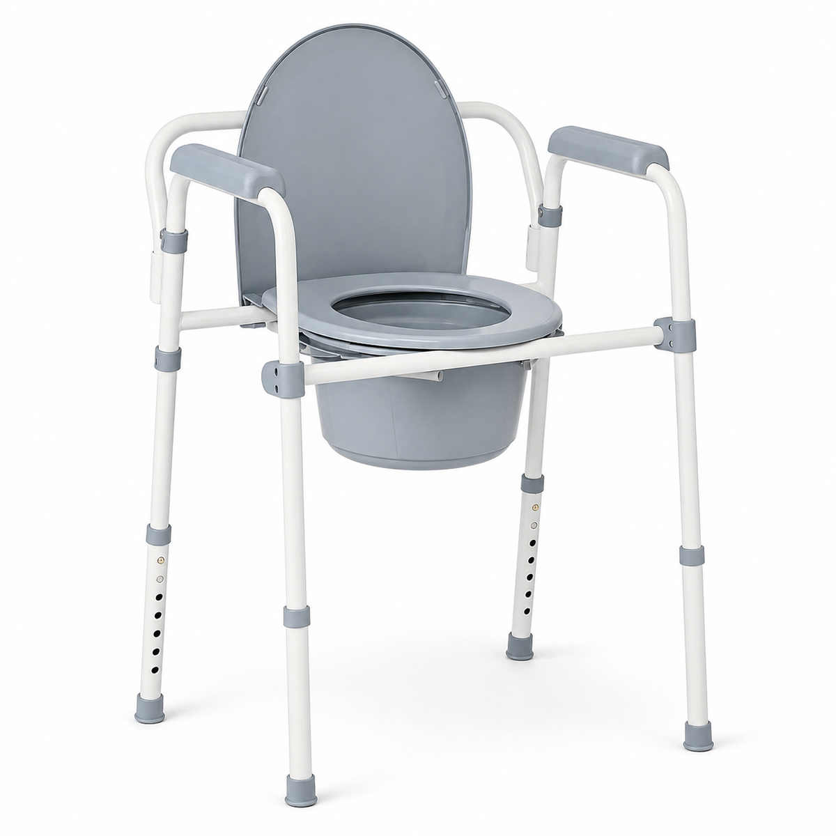 DeepTireh DT-B002 3-in-1 bedside commode chair with armrests, back support, removable bucket, and adjustable legs