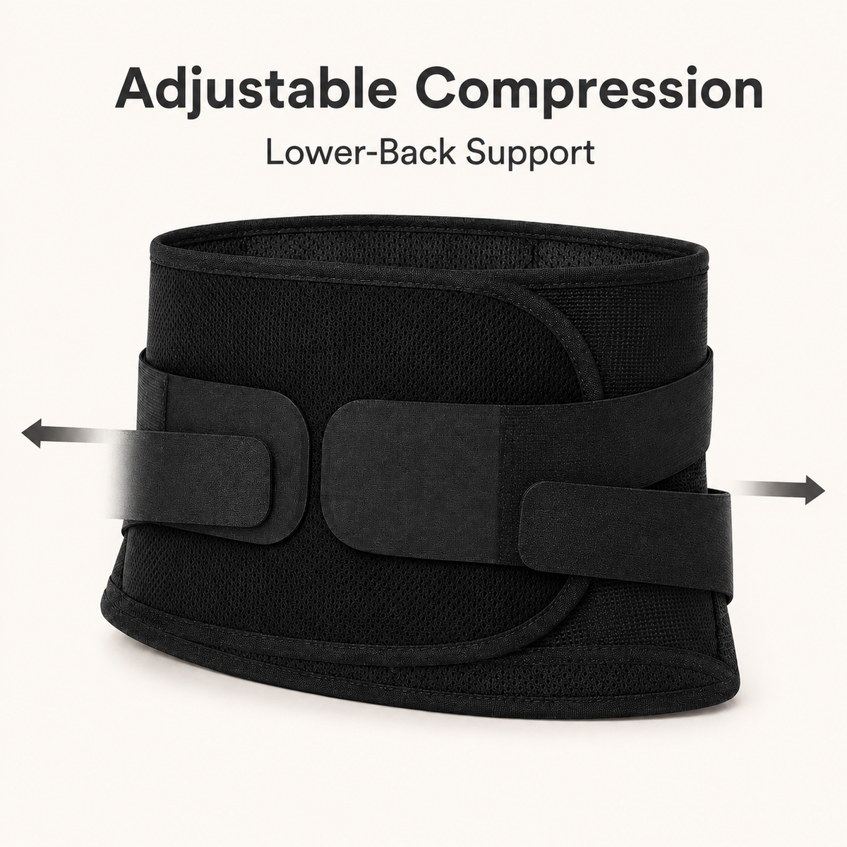 DeepTireh DT-A007 lumbar support belt with arrows showing the dual straps used to adjust wraparound tension