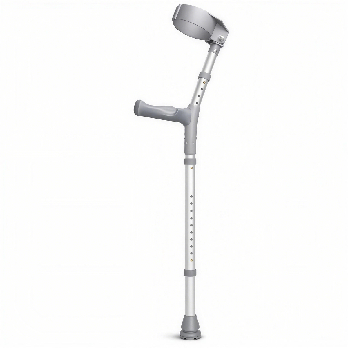 Side view of a DeepTireh HY7636L forearm crutch with a gray cuff, contoured handgrip and adjustable shaft