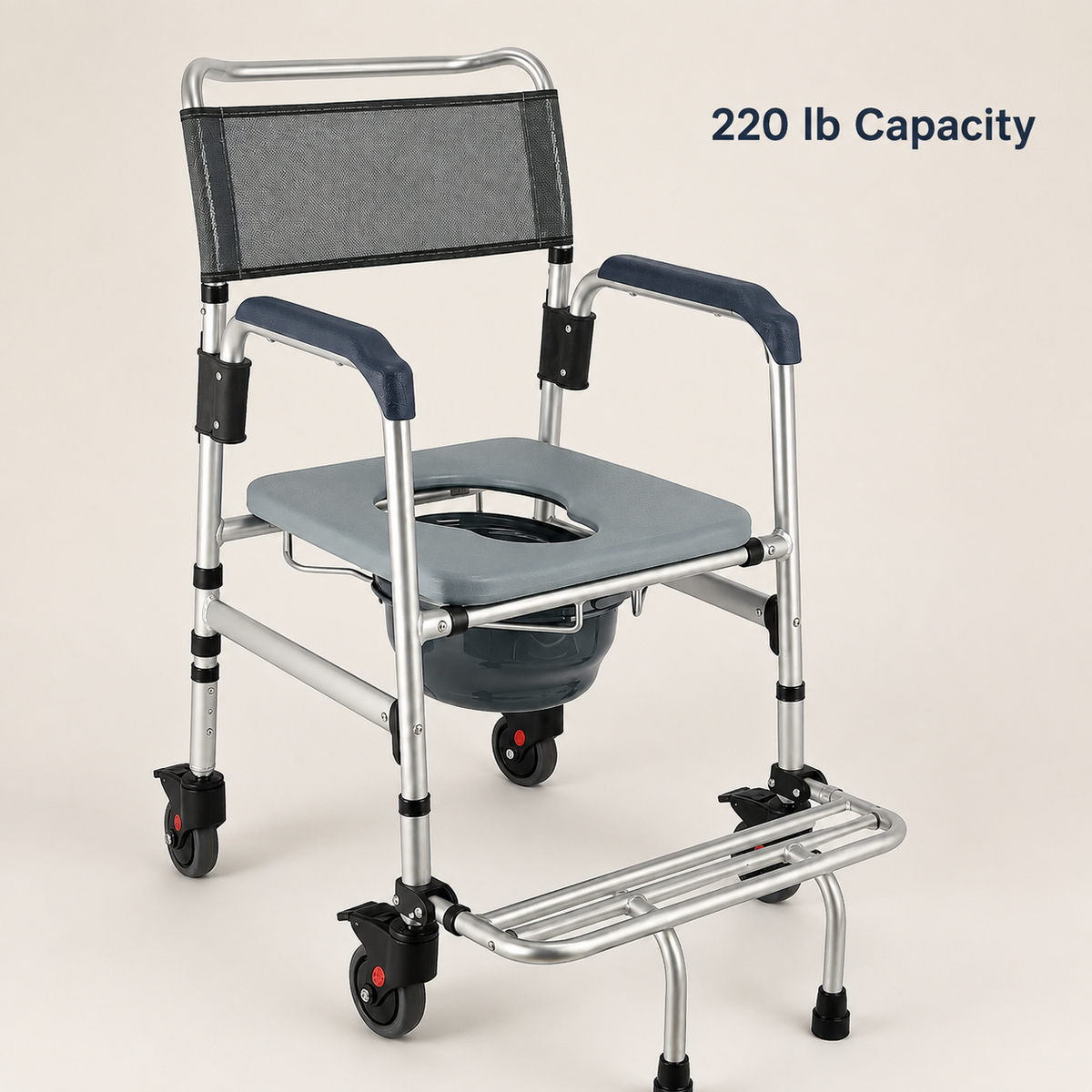 DeepTireh DT-B001 mobile shower commode chair with 220 lb weight capacity