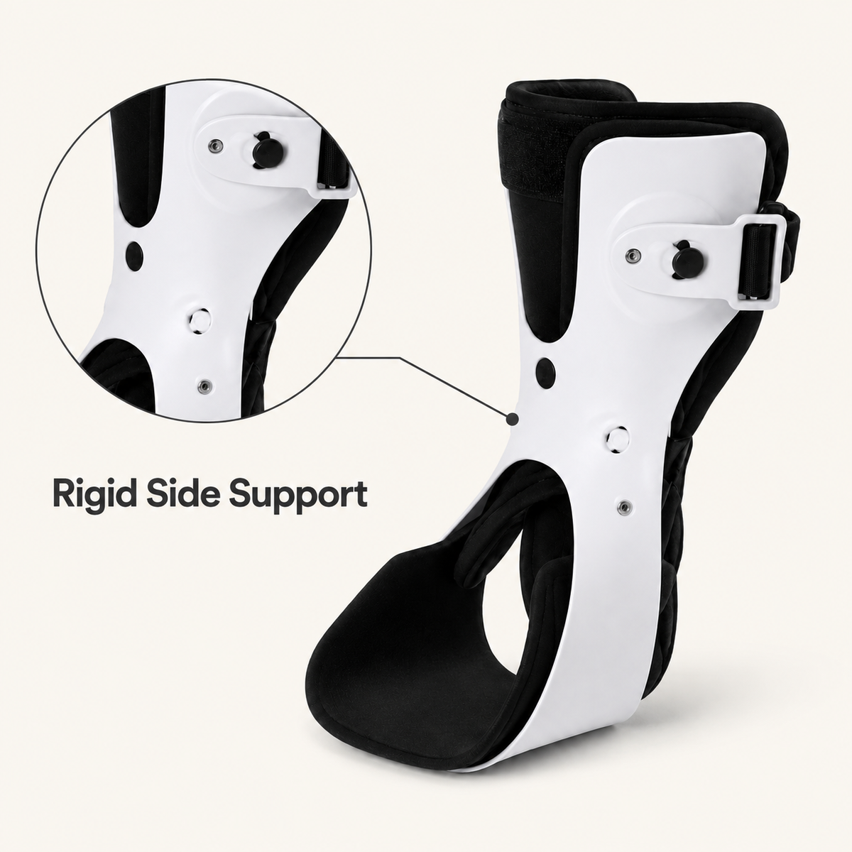 DeepTireh DT-A002 ankle brace with a close-up view of the rigid white side shell