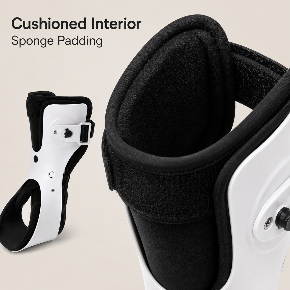 Close-up of the black cushioned inner lining and padded edges of the DeepTireh DT-A002 ankle brace