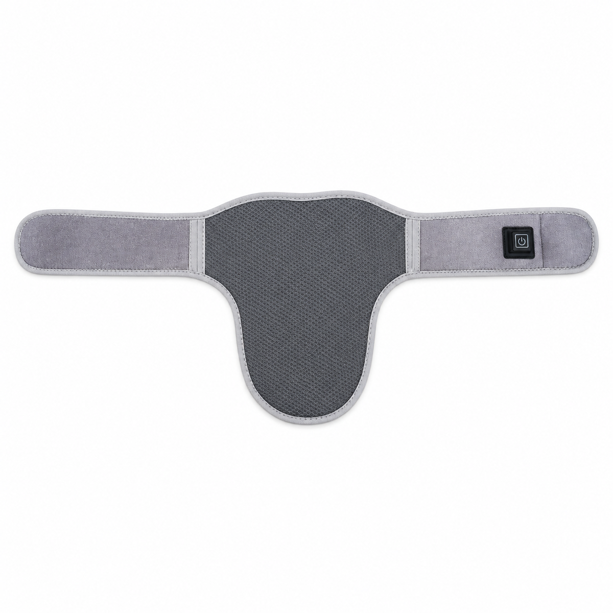 DeepTireh DT-A015 gray heated neck wrap laid flat, showing its contoured center panel and control button.