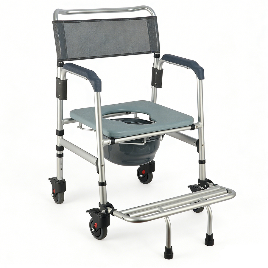 DeepTireh Mobile Shower Commode Chair with Wheels | NFC Ready