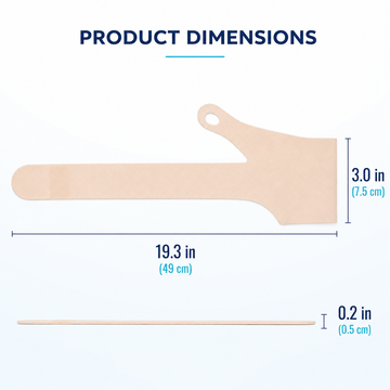 Product dimensions diagram of wrist wrap showing 19.3 in length, 3.0 in width, and 0.2 in thickness