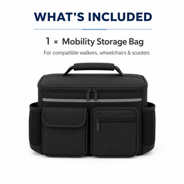 Package content view displaying one unit of black mobility storage bag