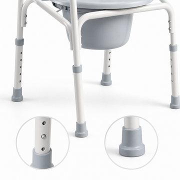 Close-up of adjustable-height legs and non-slip rubber feet with detail insets