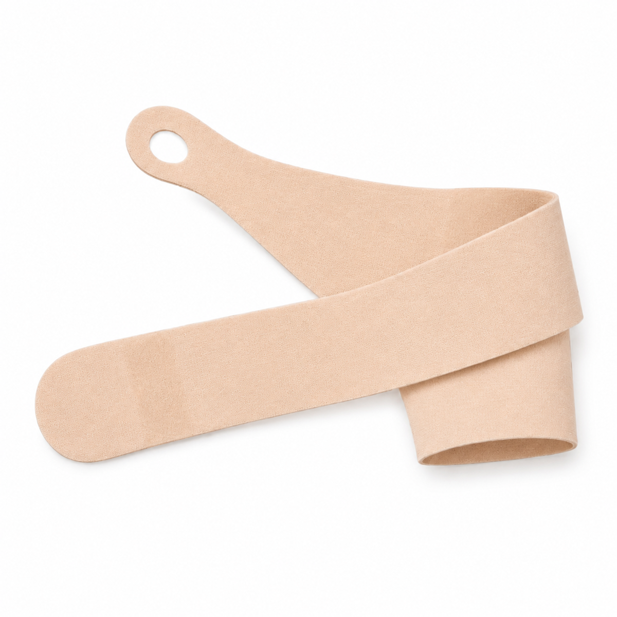 Beige DeepTireh adjustable thumb and wrist support wrap laid flat with a thumb opening and long fastening strap.