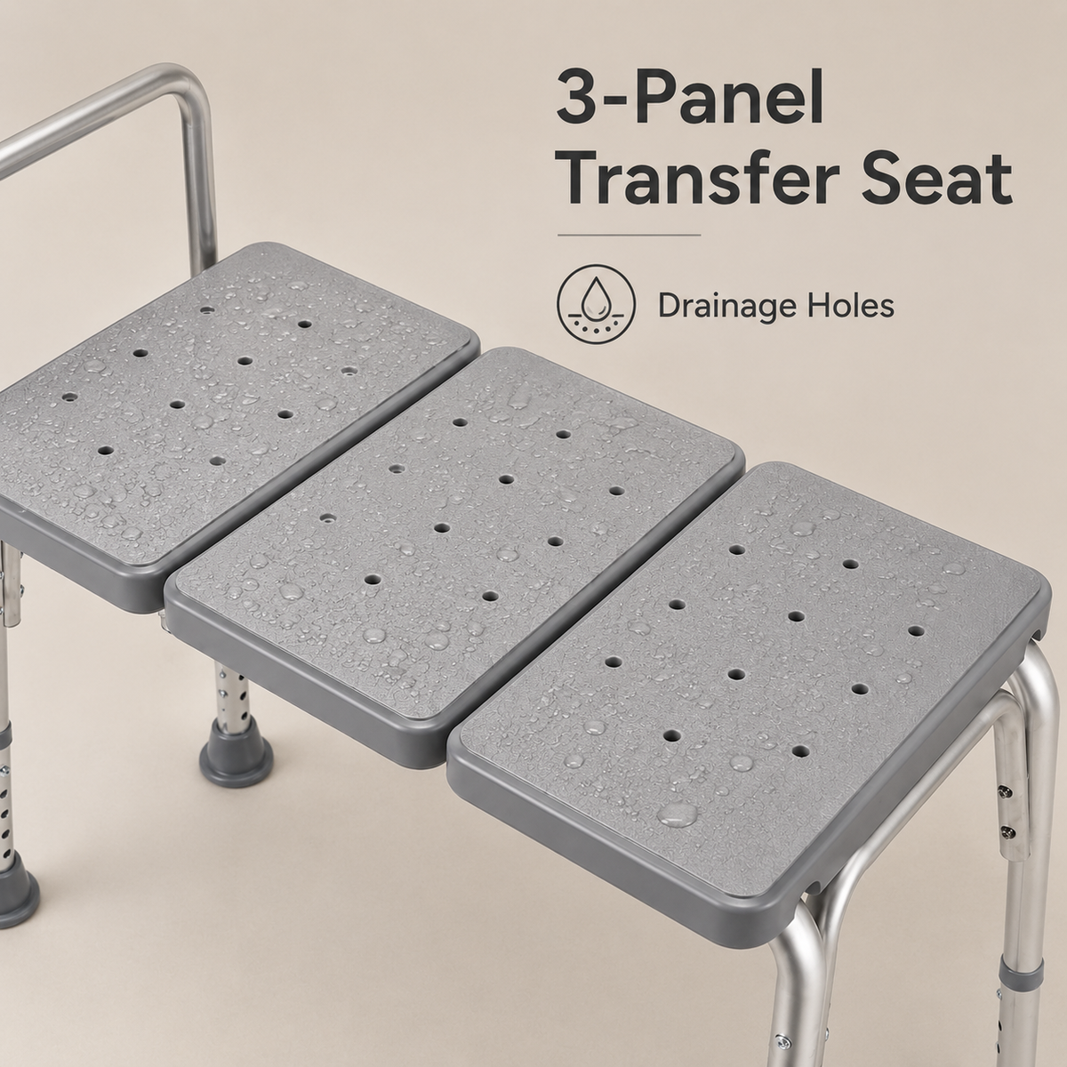 Close-up of the DeepTireh DT-B004 three-panel transfer seat with drainage holes