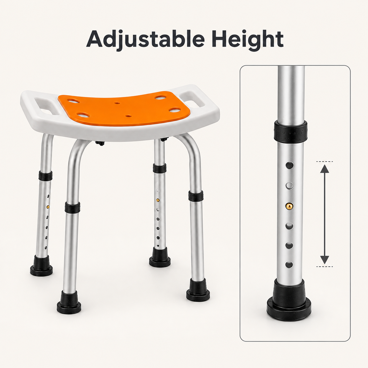 DeepTireh DT-B003 padded shower stool with adjustable-height legs and push-button settings