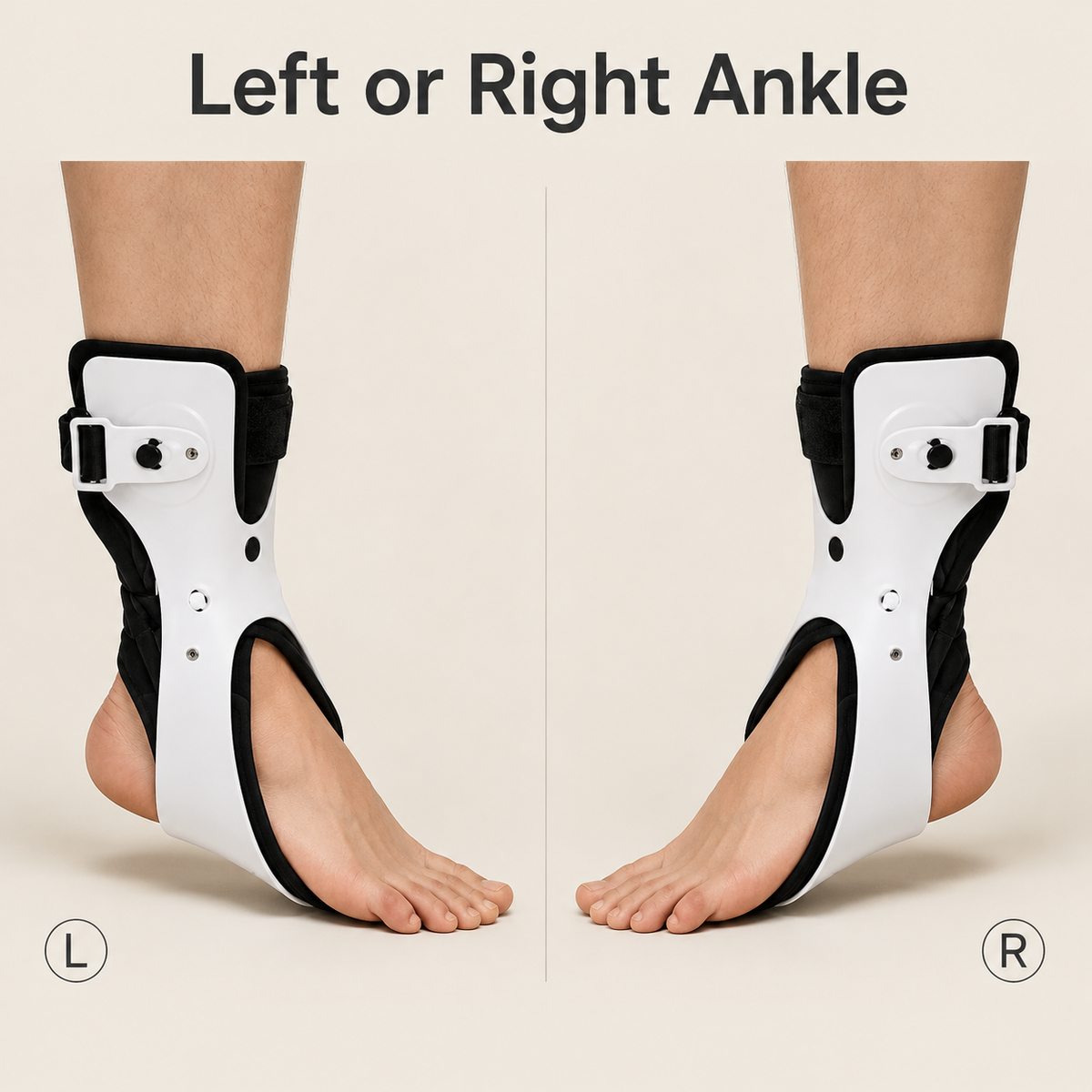 DeepTireh DT-A002 rigid-shell ankle brace shown worn on the left and right ankles