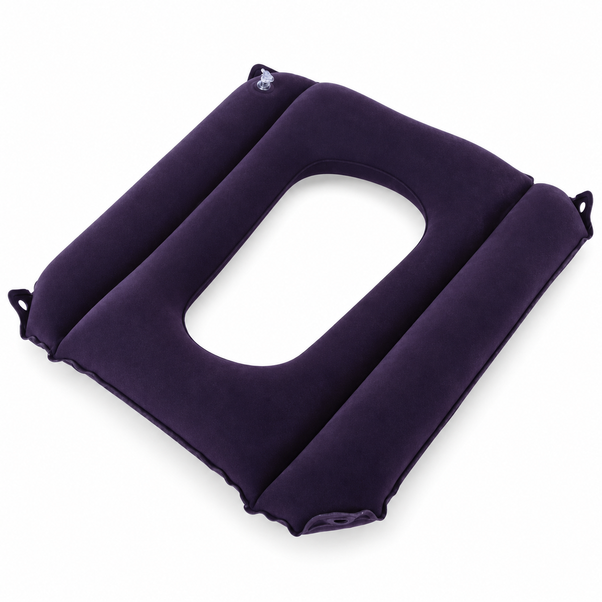 DeepTireh DT-A013 dark purple inflatable commode cushion with a center opening and raised side chambers on a white background.