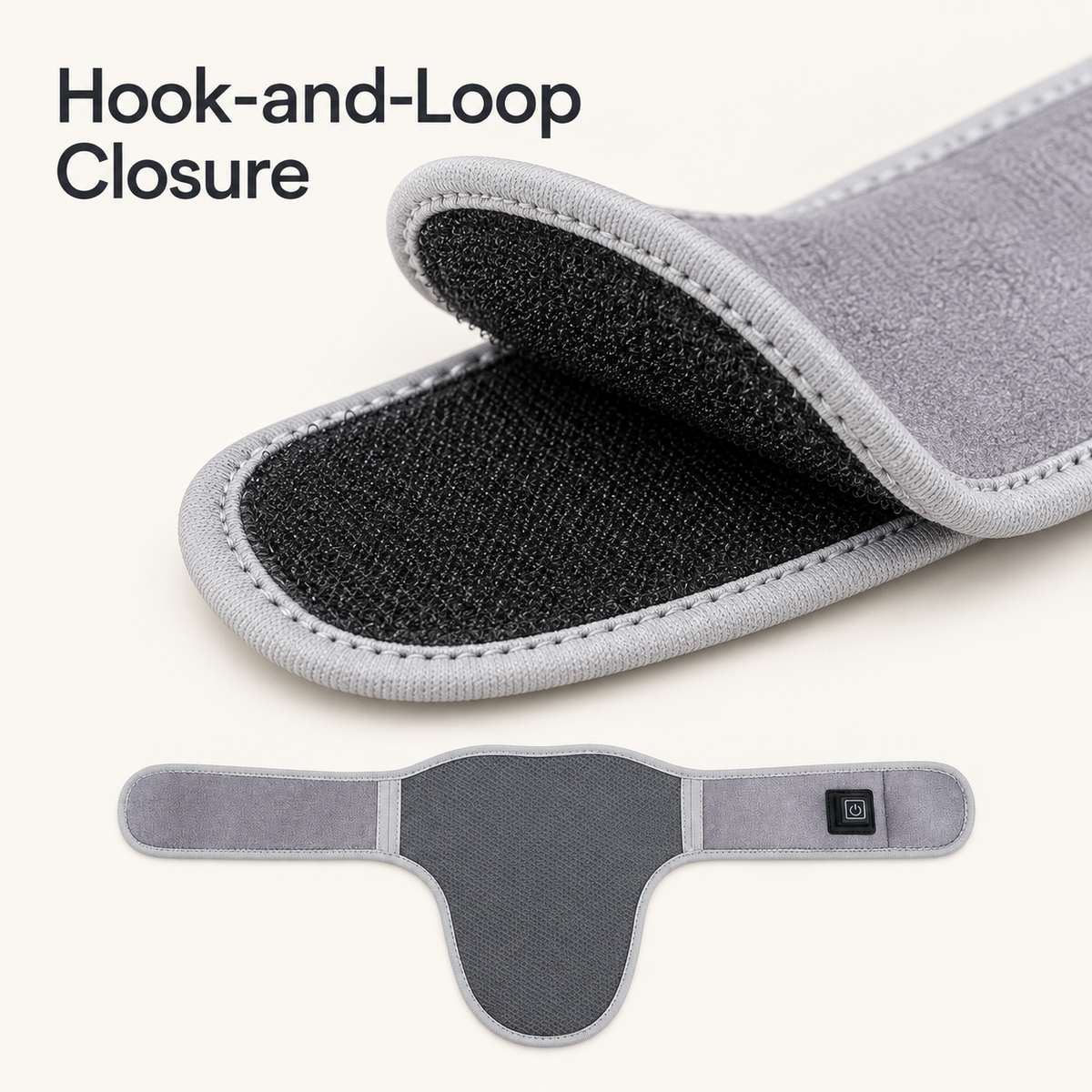 Close-up of the hook-and-loop closure used to adjust the fit of the DeepTireh DT-A015 neck wrap.