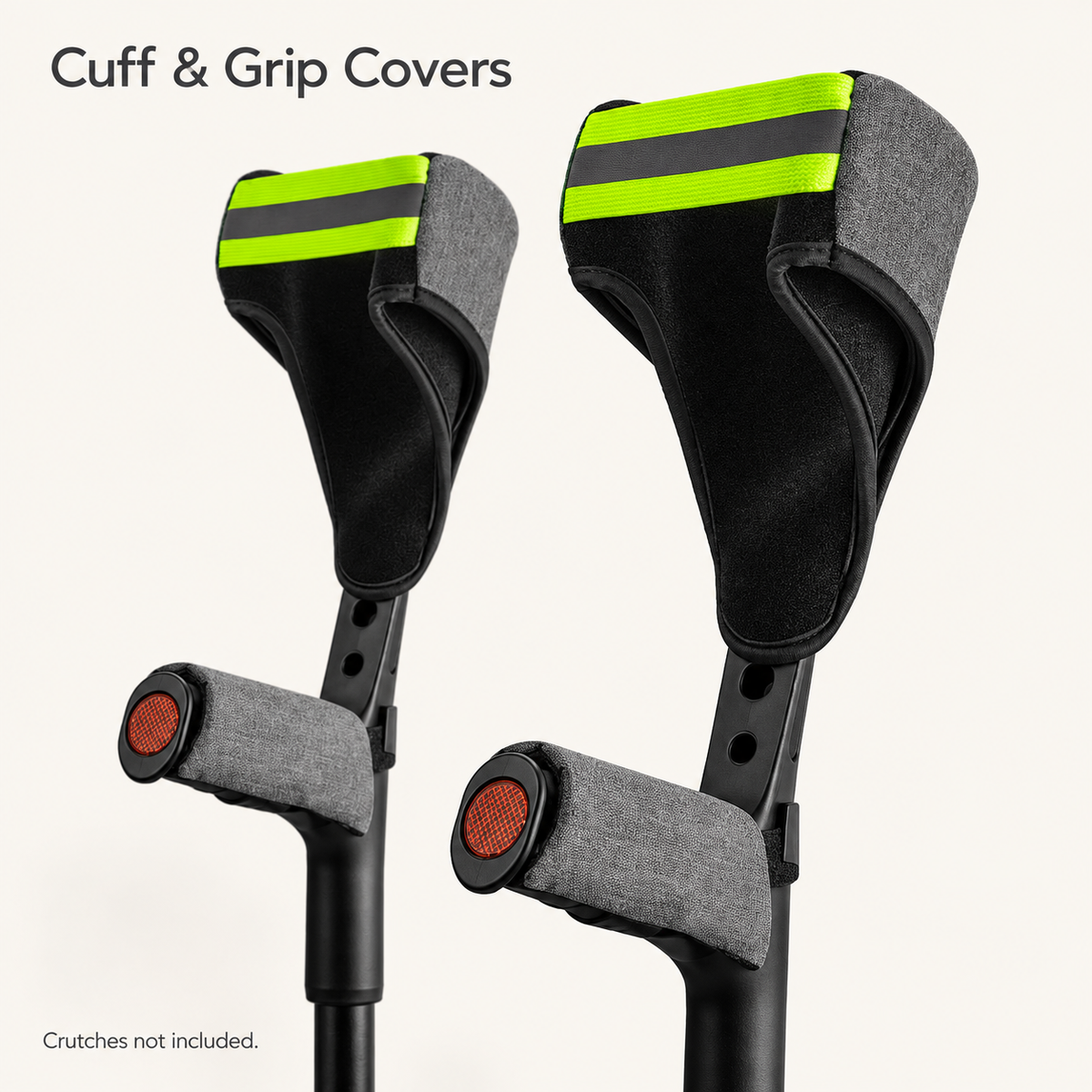DeepTireh DT-A016 cuff and grip covers installed on a pair of forearm crutches. Crutches not included.